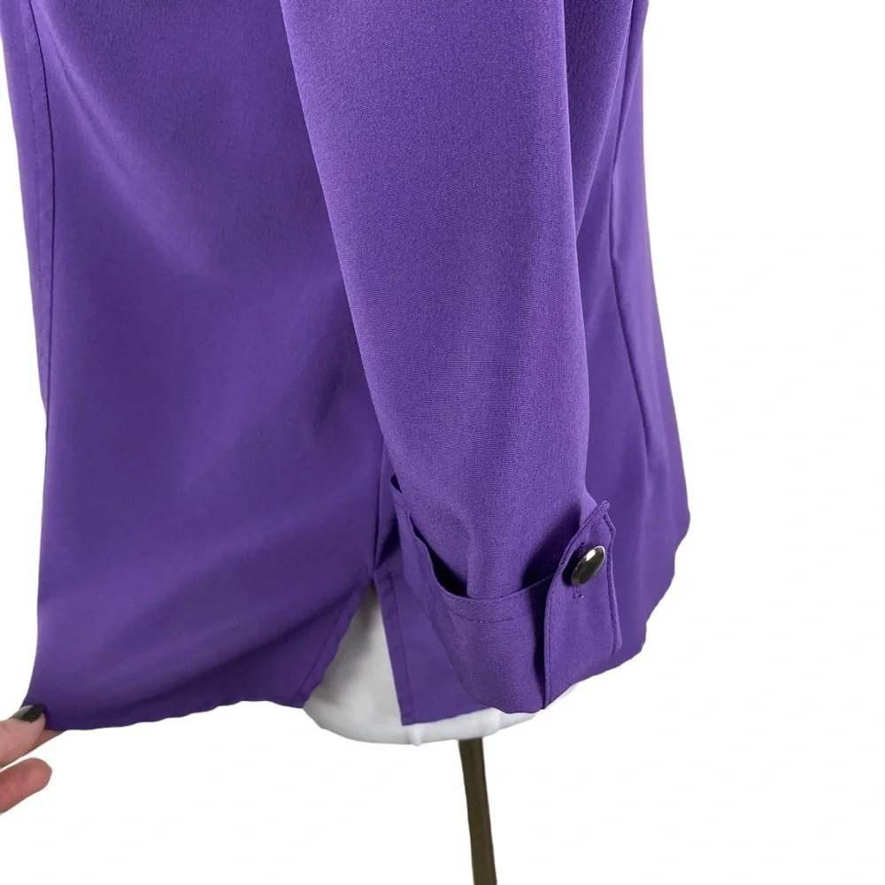 Sag Harbor Purple 3/4 Roll‎ Tab Sleeve Button Down Blouse Women's 8